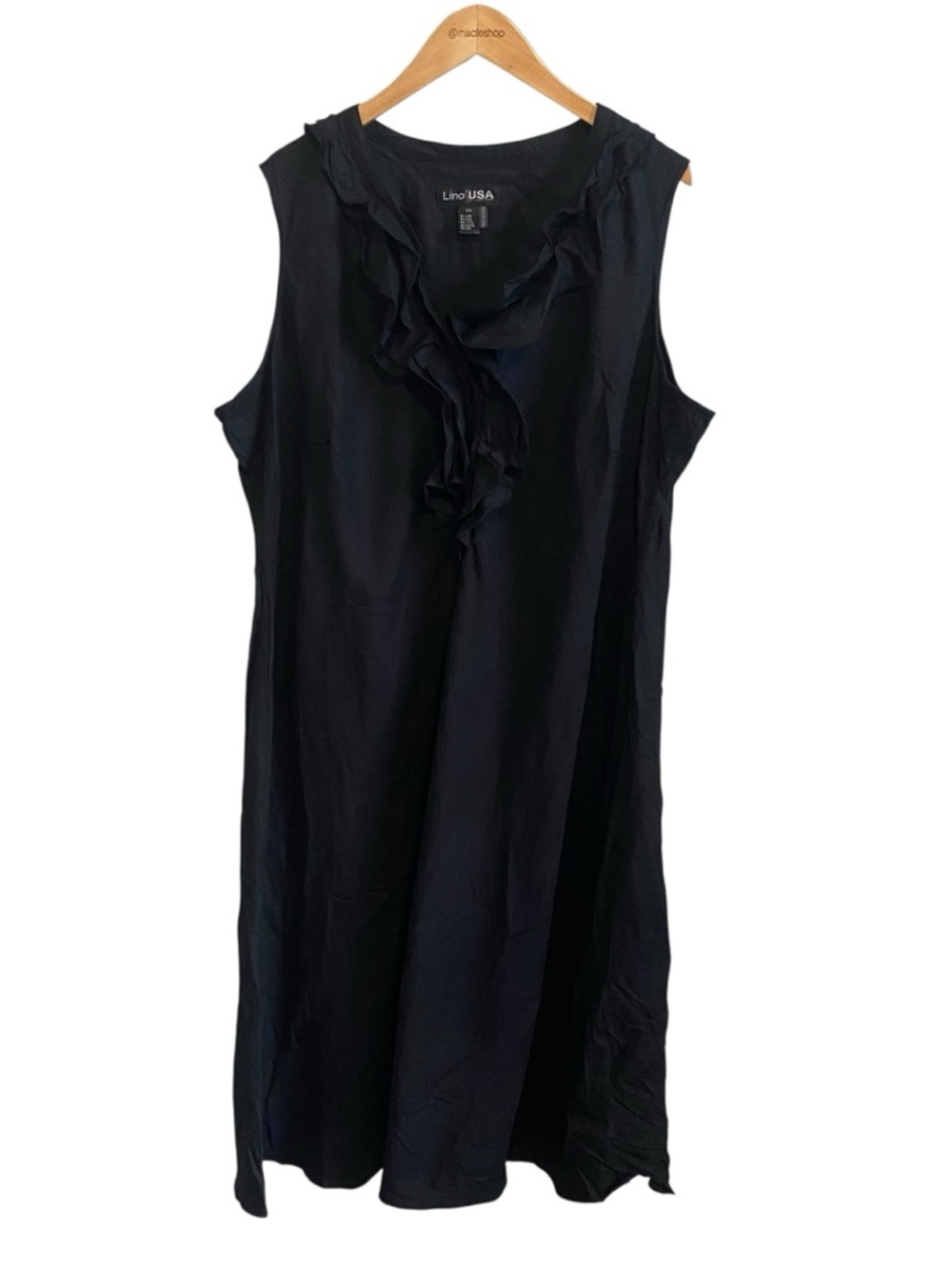 Lino USA Curve Black Sleeveless Linen Blend Midi Dress Size 24W